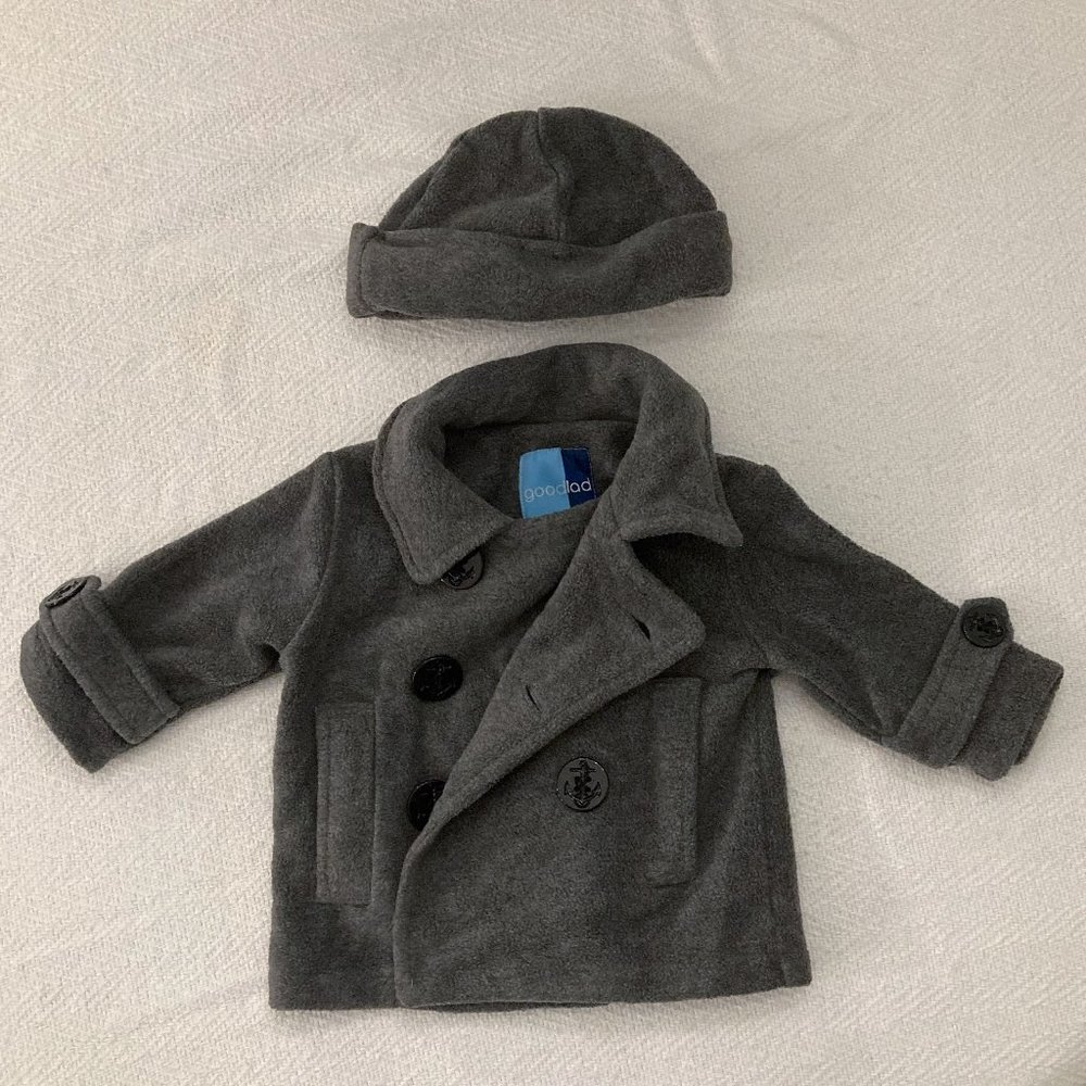 Good Lad Grey Fleece Pea Coat with Matching Hat